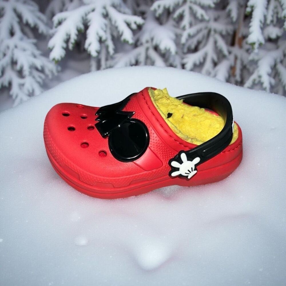 Toddler Mickey Mouse Crocs CLASSIC LINED Red Yellow Crocband Clog Size C 7